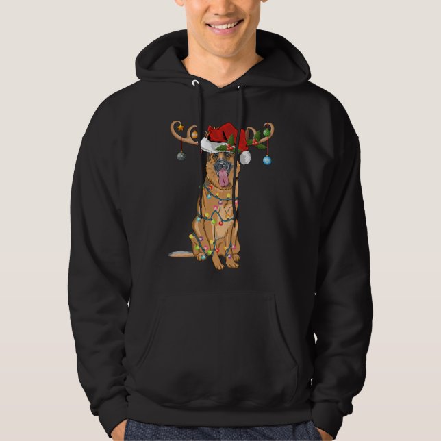 Funny Reindeer Santa Hat German Shepherd Christmas Hoodie (Front)