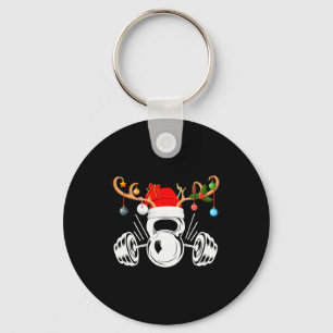 Funny Reindeer Santa Hat Weightlifting Fitness Chr Keychain