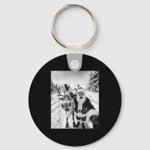 Funny Reindeer Santa Selfie Christmas Party Xmas P Keychain
