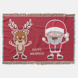 Funny Reindeer & Santa throw blanket