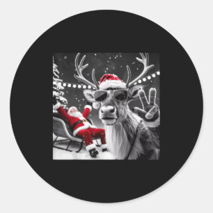 Funny Reindeer Selfie Christmas Classic Round Sticker