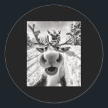 Funny Reindeer Selfie Christmas  Classic Round Sticker<br><div class="desc">Funny Reindeer Selfie Christmas</div>