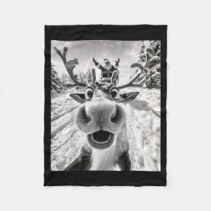 Funny Reindeer Selfie Christmas  Fleece Blanket