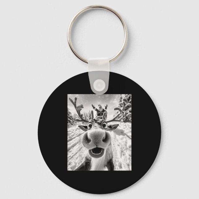 Funny Reindeer Selfie Christmas  Keychain (Front)