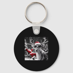 Funny Reindeer Selfie Christmas Keychain