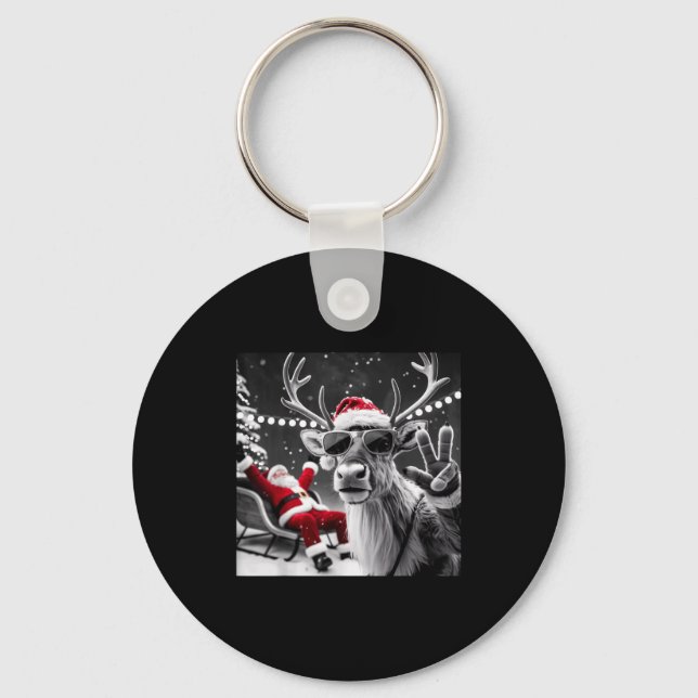 Funny Reindeer Selfie Christmas  Keychain (Front)