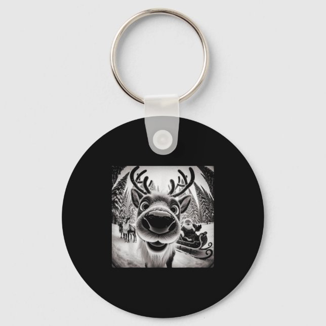 Funny Reindeer Selfie Christmas  Keychain (Front)