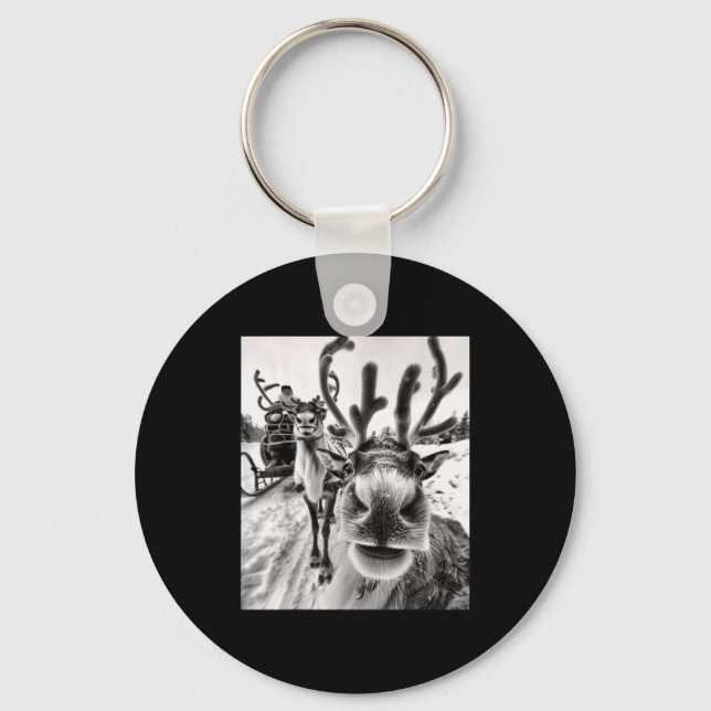 Funny Reindeer Selfie Christmas  Keychain (Front)