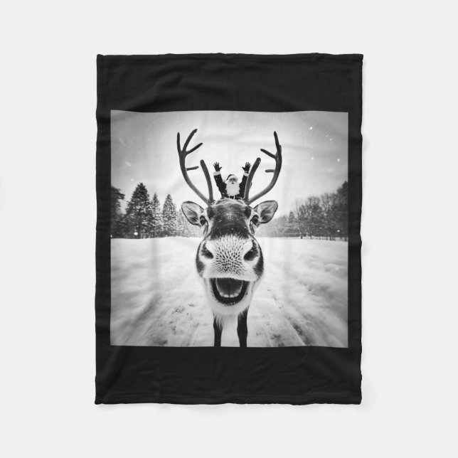 Funny Reindeer Selfie Christmas Men Women Boys And Fleece Blanket (Front)
