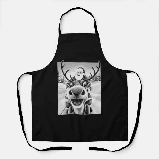 Funny Reindeer Selfie Christmas Santa Apron (Front)