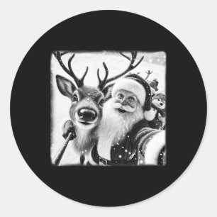Funny Reindeer Selfie Christmas Santa Claus Xmas C Classic Round Sticker
