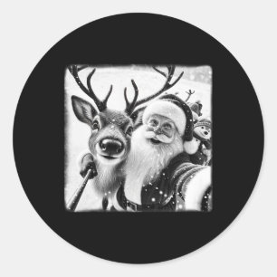 Funny Reindeer Selfie Christmas Santa Claus Xmas C Classic Round Sticker