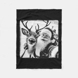Funny Reindeer Selfie Christmas Santa Claus Xmas C Fleece Blanket