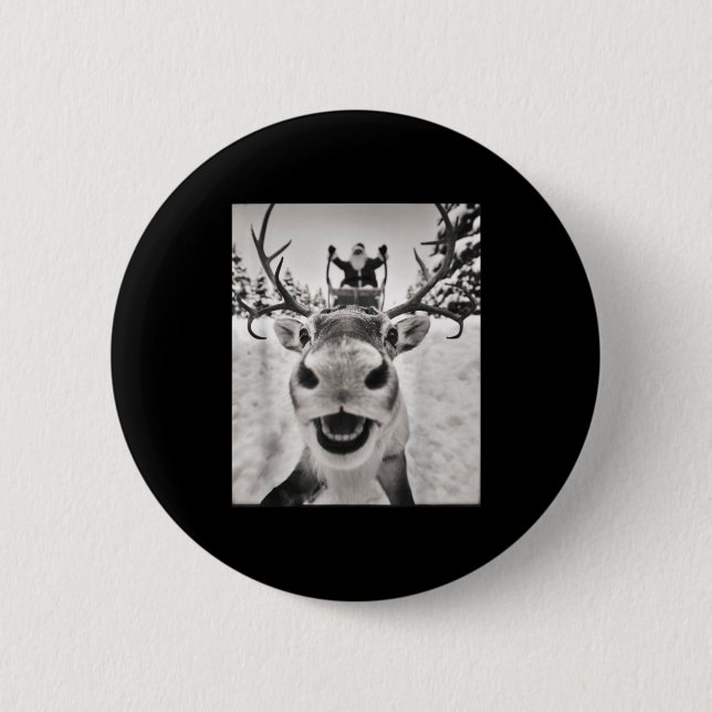 Funny Reindeer Selfie Christmas Santa Funny Kids  2 Inch Round Button (Front)