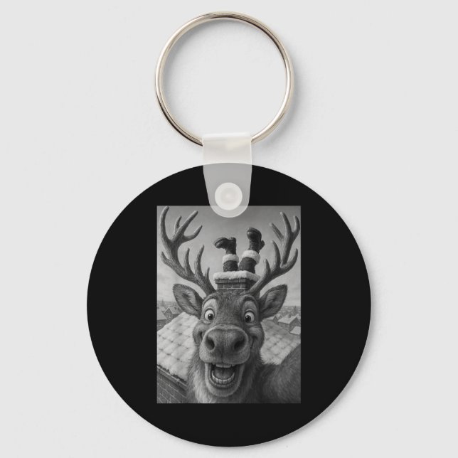 Funny Reindeer Selfie Santa Boys Girls Christmas  Keychain (Front)