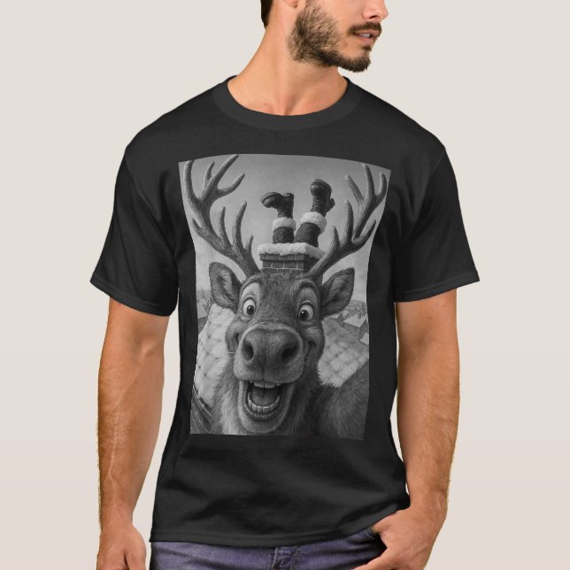 Funny Reindeer Selfie Santa Boys Girls Christmas  T-Shirt (Front)