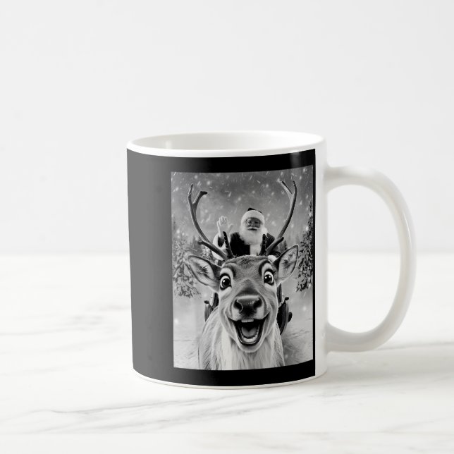 Funny Reindeer Selfie Santa Christmas Men Women Ki Coffee Mug (Right)