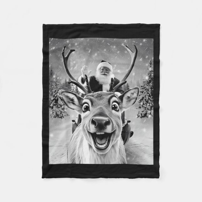 Funny Reindeer Selfie Santa Christmas Men Women Ki Fleece Blanket (Front)