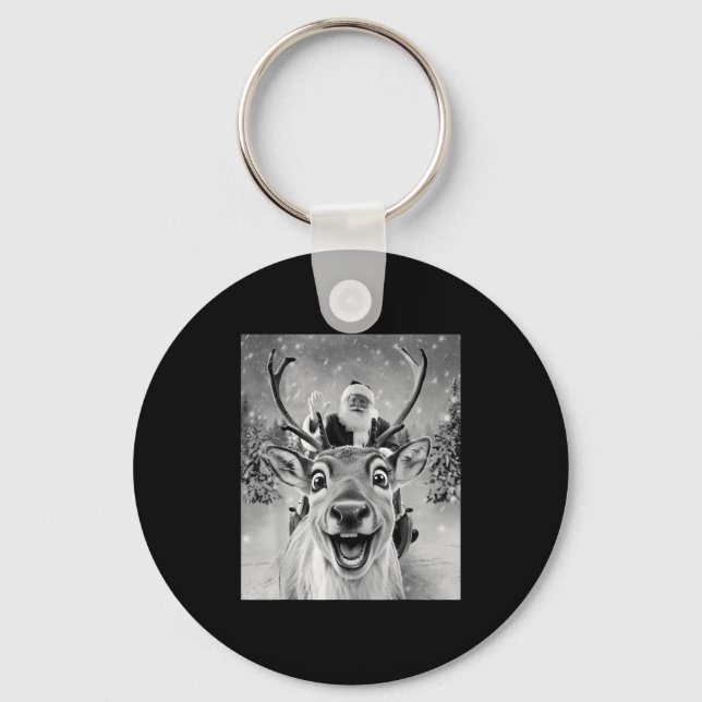 Funny Reindeer Selfie Santa Christmas Men Women Ki Keychain (Front)
