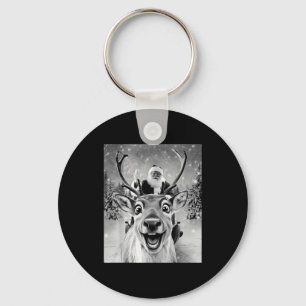 Funny Reindeer Selfie Santa Christmas Men Women Ki Keychain