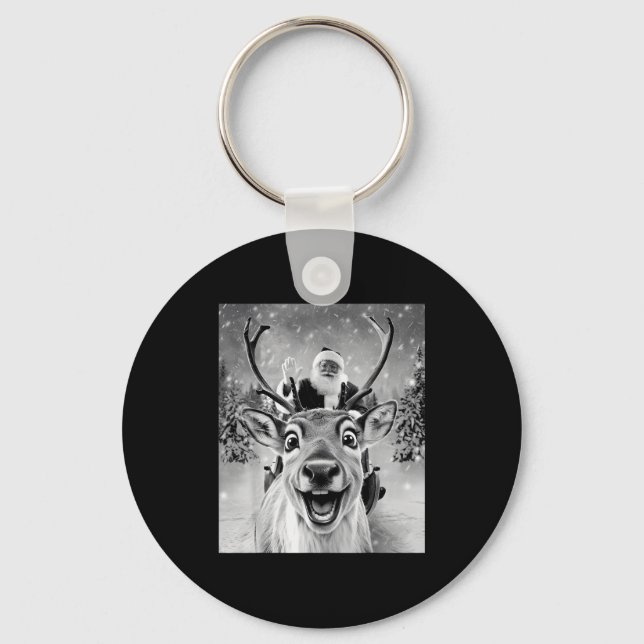 Funny Reindeer Selfie Santa Christmas Men Women Ki Keychain (Front)