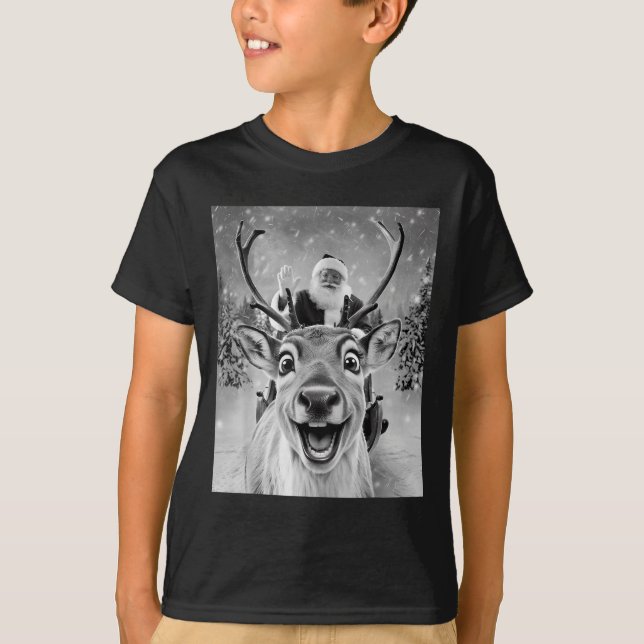Funny Reindeer Selfie Santa Christmas Men Women Ki T-Shirt (Front)