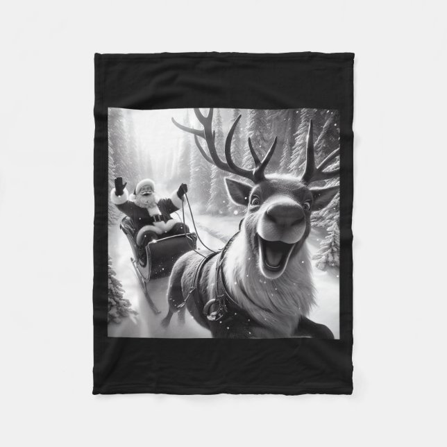 Funny Reindeer Selfie Santa Christmas Shirts Men W Fleece Blanket (Front)