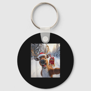 Funny Reindeer Selfie Santa Merry Christmas Men Wo Keychain