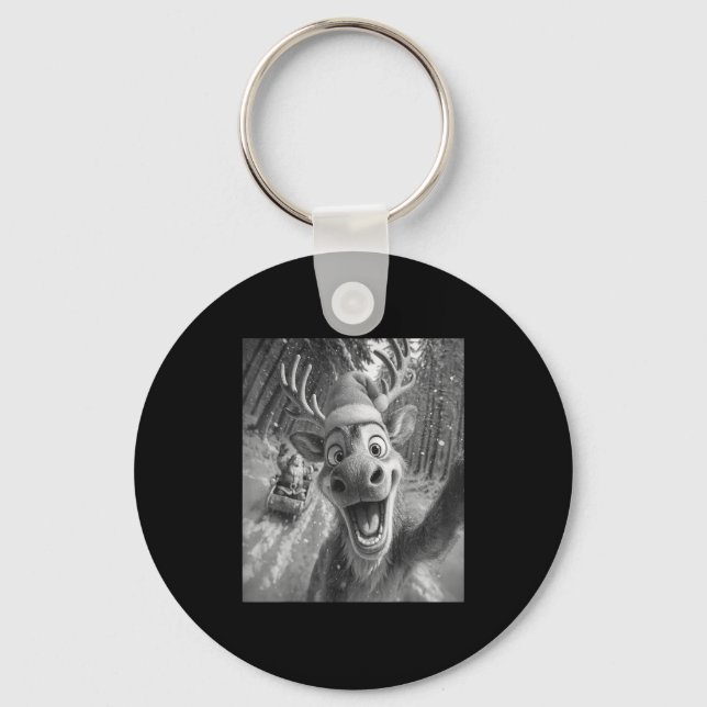 Funny Reindeer Selfie Santa Merry Christmas Men Wo Keychain (Front)