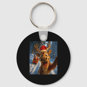 Funny Reindeer Selfie Santa Merry Christmas Men Wo Keychain