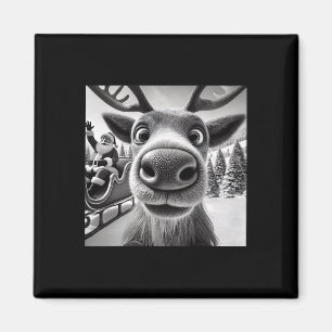 Funny Reindeer Selfie With Santa Sleigh Christmas Magnet
