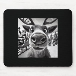 Funny Reindeer Selfie With Santa Sleigh Christmas Mouse Pad