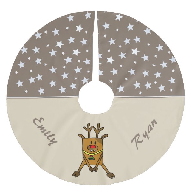 Funny Reindeer Stars Personalizable Kids Brushed Polyester Tree Skirt (Front)