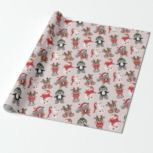 Funny Reindeer with Snow Man Christmas Pretty  Wrapping Paper