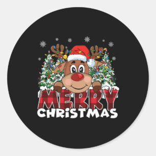 Funny Reindeer Xmas Men Women Family Merry Christm Classic Round Sticker