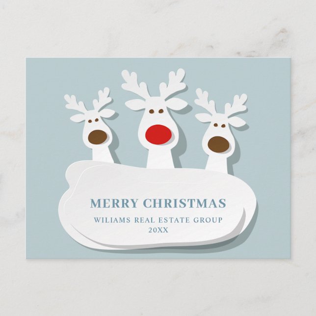 Funny Reindeers Merry Christmas Corporate Greeting Postcard (Front)
