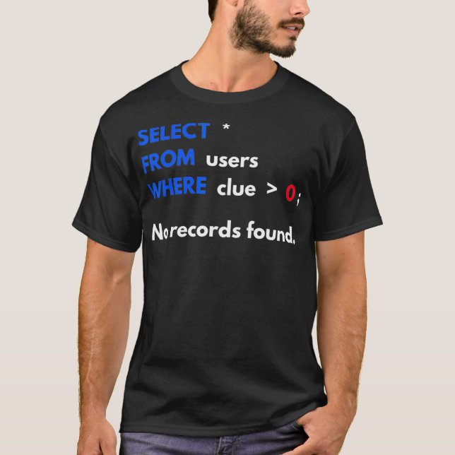 Funny Relational Database SQL Query Computer T-Shirt (Front)
