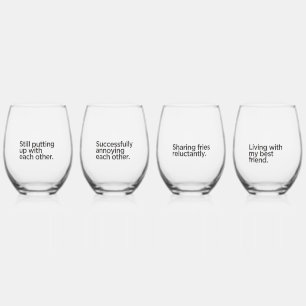 Funny Relationship Humour Anniversary Bridal Showe Stemless Wine Glass
