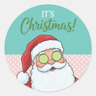 Funny Relaxing Santa Spa Day Christmas Classic Round Sticker