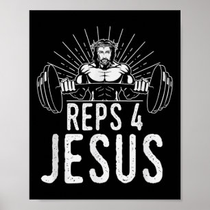 Funny Reps 4 Jesus Religious Gym Weightlifting Mot Poster