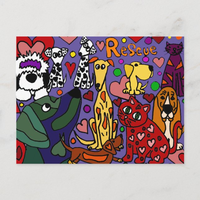 Funny Rescue Pets Love Abstract Art Postcard (Front)