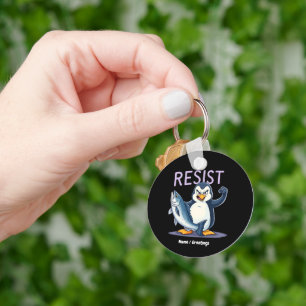 Funny Resist Penguin Protest Against Tariffs Keychain
