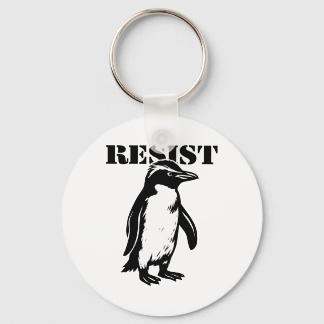 Funny Resist Penguin Protest Against Tariffs  Keychain (Front)
