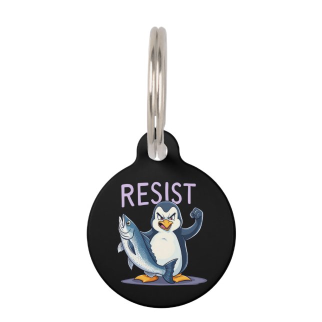 Funny Resist Penguin Protest Against Tariffs  Pet Tag (Front)