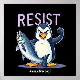 Funny Resist Penguin Protest Against Tariffs Poster