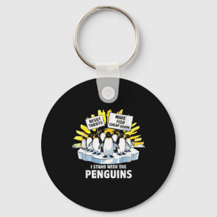 Funny Resist Penguins Protest Against Tariffs Keychain