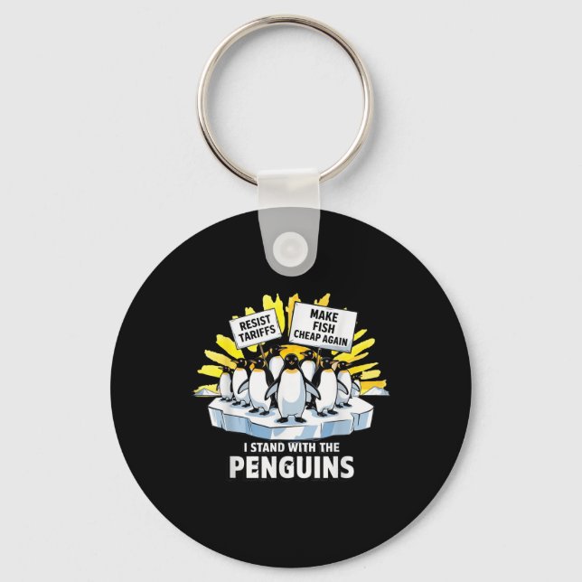 Funny Resist Penguins Protest Against Tariffs  Keychain (Front)
