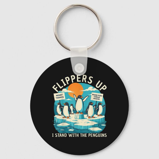 Funny Resist Penguins Protest Against Tariffs  Keychain (Front)