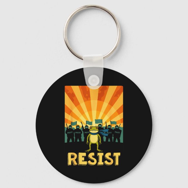 Funny Resist Rtland Frog Protest  Keychain (Front)