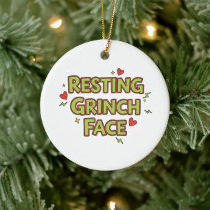 Funny 'Resting Grinch Face' Christmas Decor Ceramic Ornament